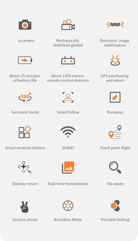 LUXWALLET Libra4 Pro – Drone Quadcopter FPV - 25,2Km/h – GPS WiFI 1,2 KM – Cardan 2 Axes - HD Camera - Oranje