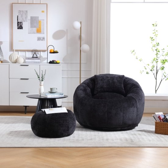 Comfortabele ronde draaibare zitzak, 360° vrije rotatie, superzachte bank, met hoge dichtheid met traagschuim gevuld zitzak voor volwassenen en woonkamer, slaapkamer met Black.