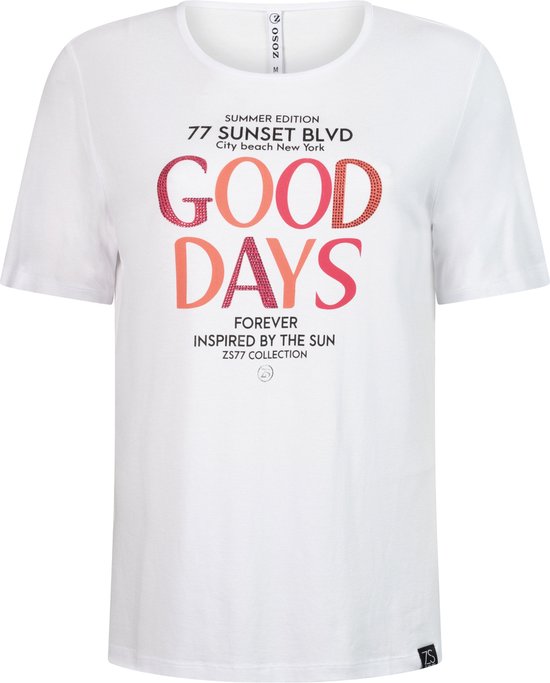 Zoso T-shirt Sunset T Shirt With Print 242 0016 0400 White Pink Dames Maat - XXL