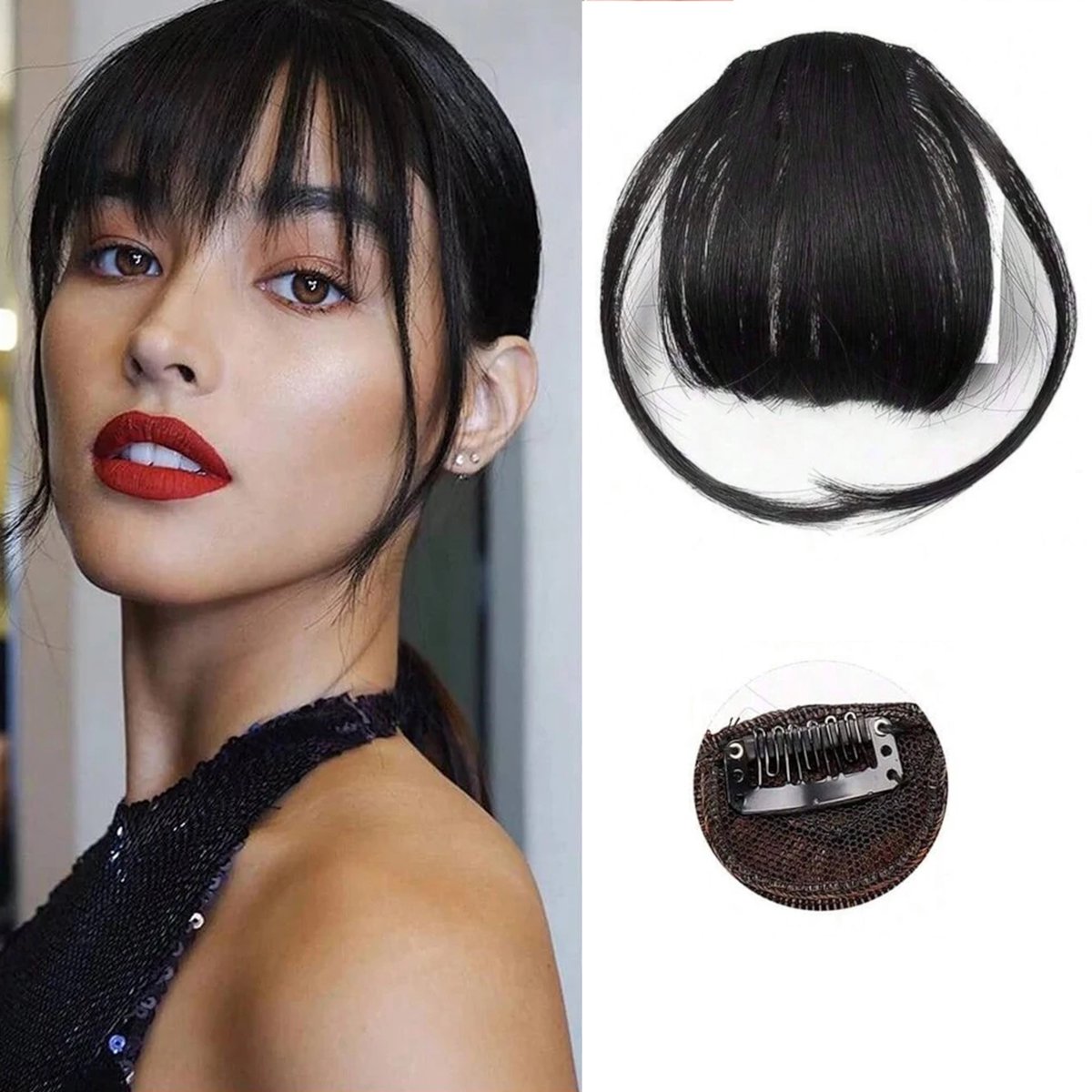 GEAR3000® nep haar - clip in pony - haarstuk - bangs - hair extentions clip in - zwart