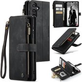 CaseMe - Hoesje geschikt voor Samsung Galaxy A25 - Vintage Wallet Book Case Ritssluiting - Met Magneetsluiting - Zwart
