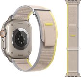 Andyou-horlogeband-compatibel met Apple Watch 1~8/SE/Ultra, enz.-42/44/45/49 mm-dames heren-nylon verstelbaar-geel+beige