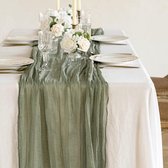 tafelloper van witte kaasdoek, 90 x 400 cm, omvangrijke, lange, rustieke tafelloper van gaas, romantische semi-doorschijnende stof, tafelkleed voor boho-bruiloftsprieel, decor voor verjaardagsfeestje (saliegroen - 3 stuks)