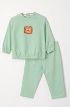 Woody pyjama baby meisjes - lichtroze/groen gestreept - leeuw - 241-10-PZB-Z/912 - maat 86