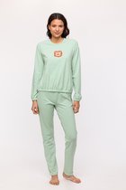 Woody pyjama meisjes/dames - lichtroze/groen gestreept - leeuw - 241-10-PZB-Z/912 - maat M