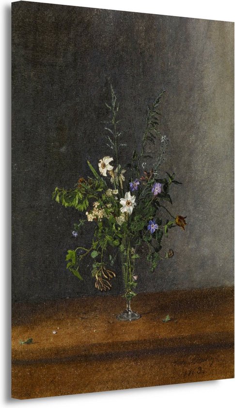 Vaas met bloemen - Léon Bonvin schilderij - Bloemen wanddecoratie - Schilderijen canvas Natuur - Muurdecoratie kinderkamer - Canvas keuken - Slaapkamer muurdecoratie 50x70 cm