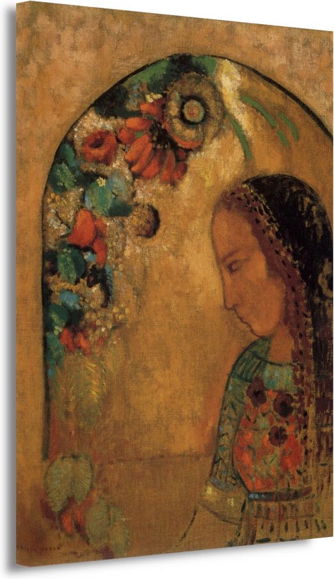 Dame van de bloemen - Odilon Redon portret - Vrouw portret - Muurdecoratie Portret - Modern schilderij - Schilderij op canvas - Slaapkamer decoratie 100x150 cm
