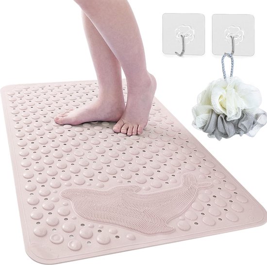 Set van 4 douchematten, antislip douchematten, premium douchematten, schimmelbestendig, antibacterieel, massagebaar, machinewasbare badmatten (kaki, 35 x 70 cm)
