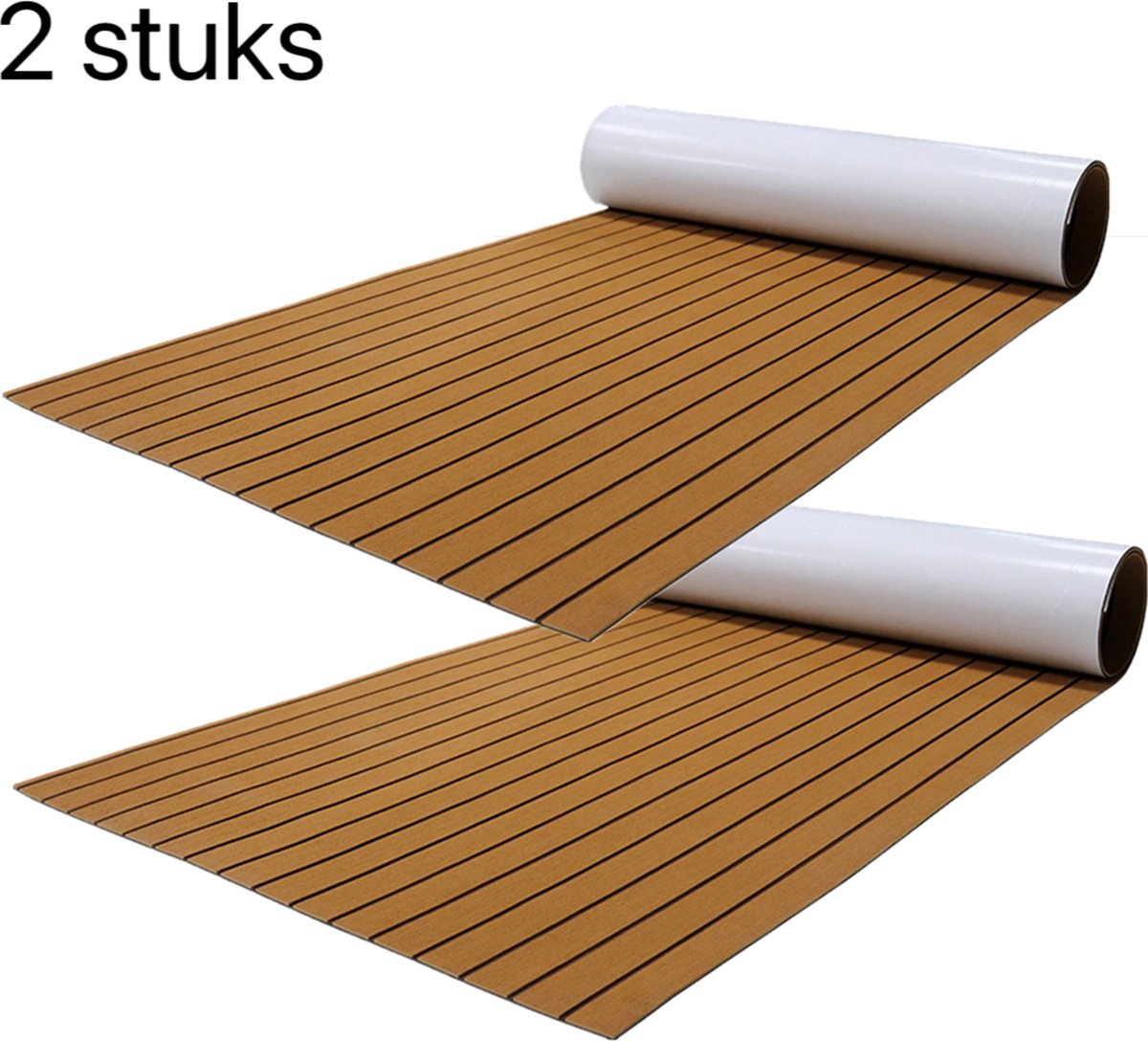 2 stuks 45x240cm=90x240cm Decking Zelfklevende Bootmat - EVA Teak Foam Decking Mat - Teak Boten Vloerbedekking - Teakhouten Jachtvloeren - Teak Vloerbedekking Vloer - Balkonmatten - Tuinmatten - Wasbaar - Bruin+Zwart
