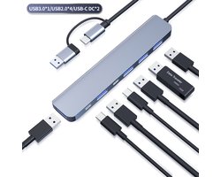 USB C Hub – USB 3.0 Splitter -Met USB Adaptar – 7 Poorten – 5Gbps – Zilver