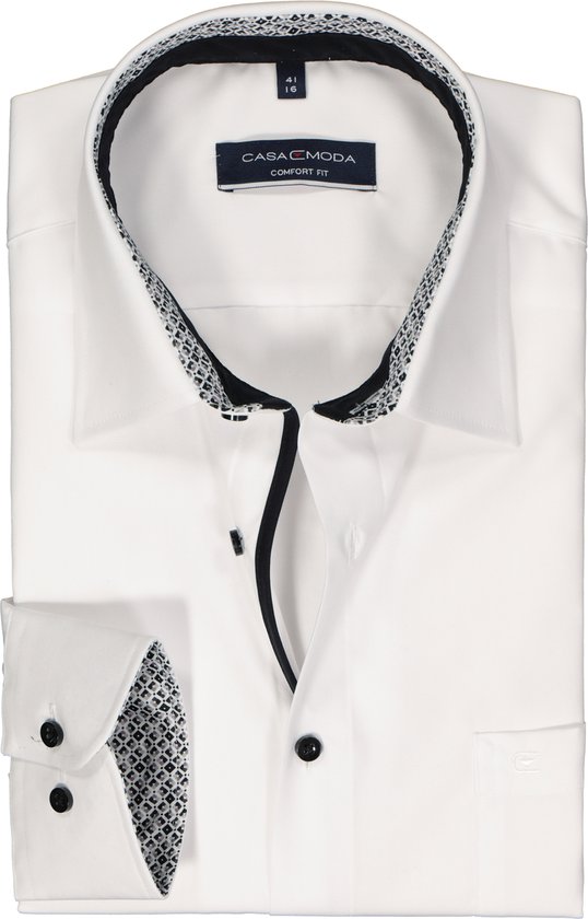 CASA MODA comfort fit overhemd - popeline - wit - Strijkvriendelijk - Boordmaat: 54
