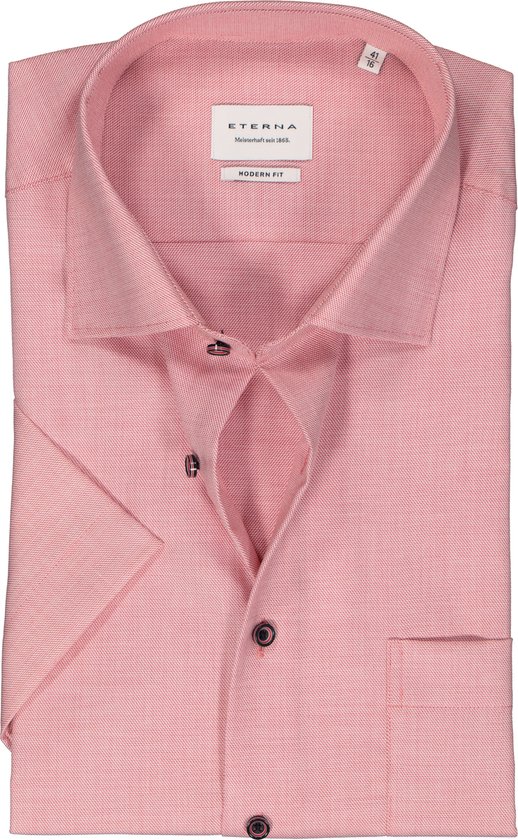 ETERNA modern fit overhemd korte mouw - twill - roze - Strijkvrij - Boordmaat: 39