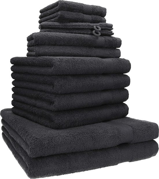 DiverseGoods 12-delige handdoekenset premium 100% katoen 2 ligdoeken 4 handdoeken 2 gastendoekjes 2 zeepdoekjes 2 washandjes kleur grafiet