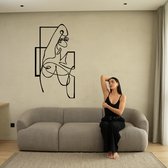 Vrouw2 - Silhouette - Metaalkunst - Zwart - 80 cm- Line Art Decoratie - Muur Decoratie- Cadeau voor Vrouw- Inclusief ophangsysteem