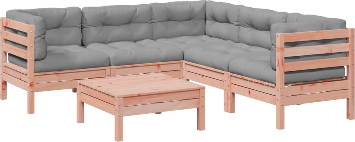 vidaXL 6-delige - Loungeset - met - kussens - massief - douglas - vurenhout grijs