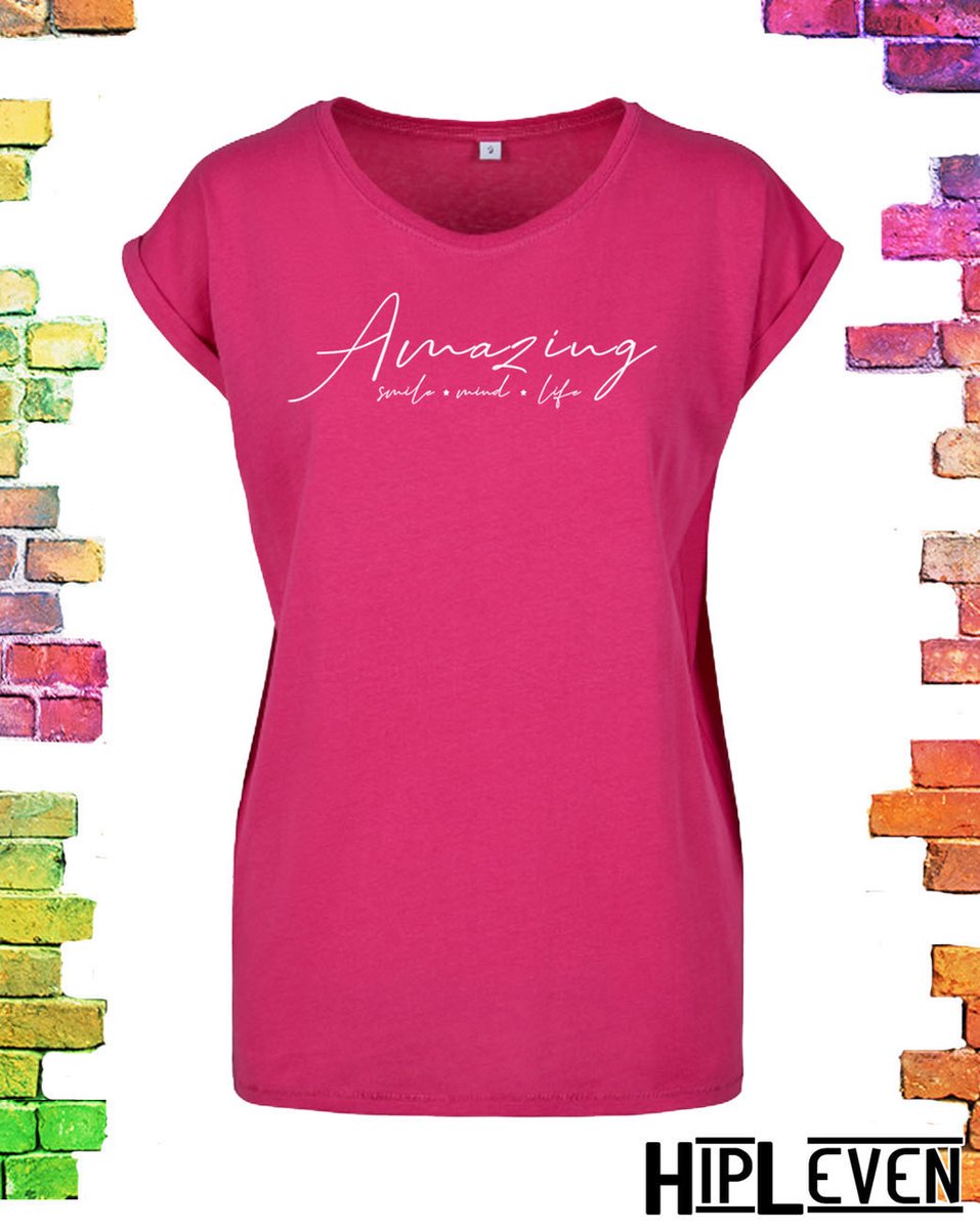Fuchsia roze dames shirt Amazing | Fuchsia roze maat M