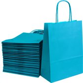 ArtiPack Kraft Papieren Tasjes Met Handvat – Zakjes – 50 Stuks – Lichtblauw – 18x8x24 cm – Cadeautasjes Blauw A5+