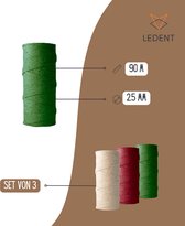 Ledent - Lot de cordons de jute de 3 couleurs (vert, rouge vin et écru) (3 x 2,5 mm x 90 m) ; idéal pour toutes sortes de travaux manuels