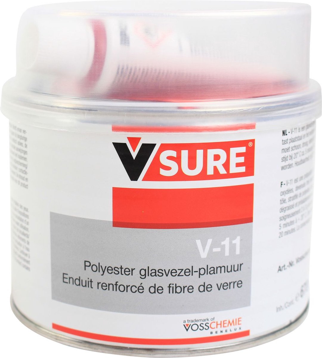 V-Sure Polyester glasvezel plamuur 700gr - V11 + BPO - glasvezelgevulde polyesterplamuur - voor opvullen en versterken