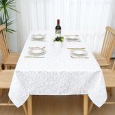 Tafelkleed afwasbaar, rechthoekig, 130 x 130 cm, tafelzeil, polyester, jacquard, tafellinnen, ornamenten, onderhoudsvriendelijk, vuilafstotend, wit