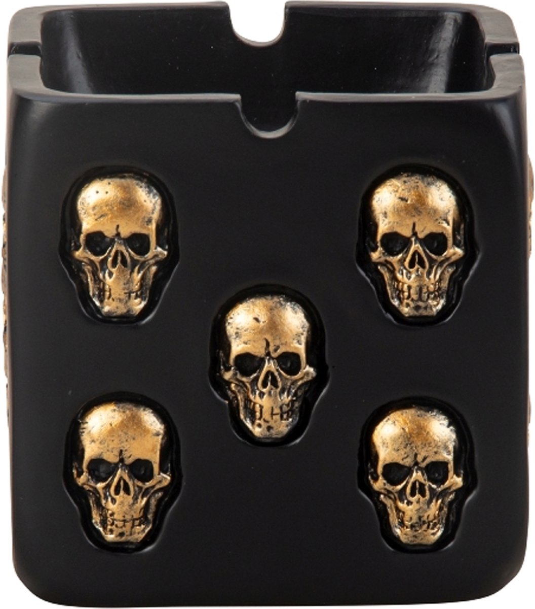Goedkoopste Asbak met gouden Skulls - Keramiek - D8 x H8 cm - zwart - binnen/balkon/serre
