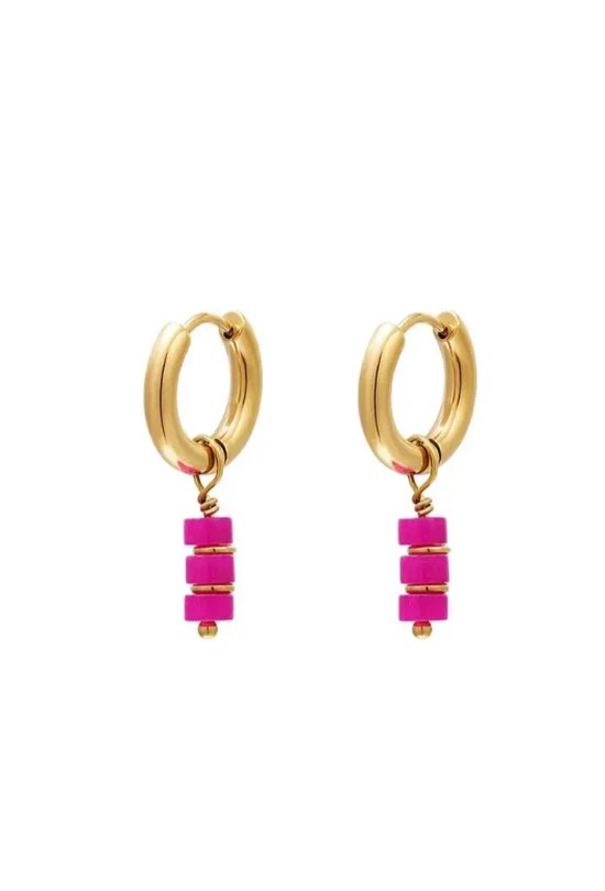 Oorbellen- goud kleurig - roze steentjes- fuchsia - stainless steel - makkelijk in en uit doen door kliksluiting