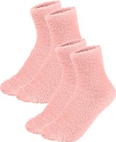 Fluffy Sokken Dames - 2-Pack Abrikoos - One Size maat 36-41 - Huissokken - Badstof - Dikke Wintersokken - Cadeau voor haar - Housewarming - Verjaardag - Vrouw