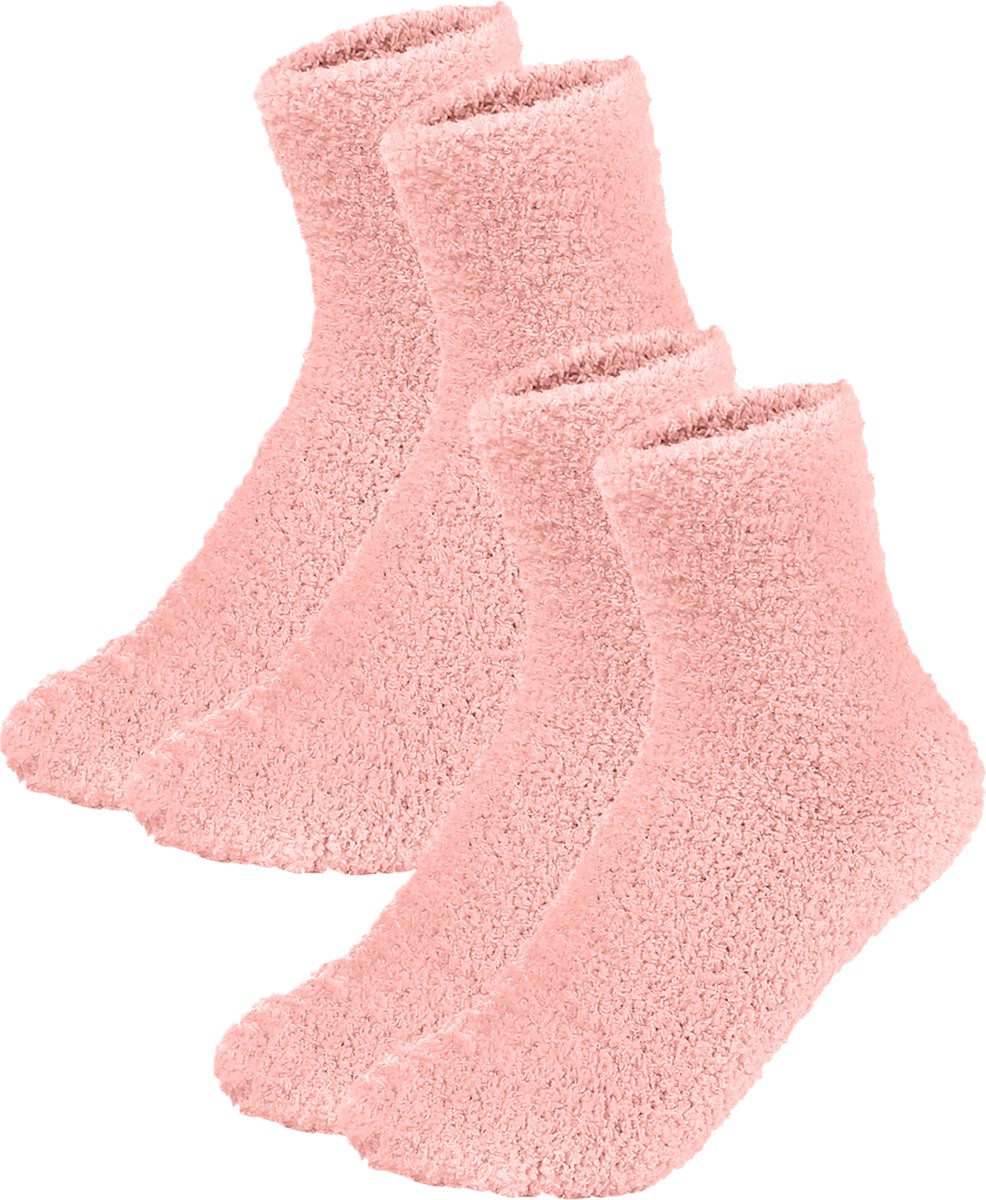 Malinsi® Fluffy Sokken Dames - 2-Pack Abrikoos - One Size maat 36-41 - Huissokken - Badstof - Dikke Wintersokken - Cadeau voor haar - Housewarming - Verjaardag - Slofsokken Vrouw