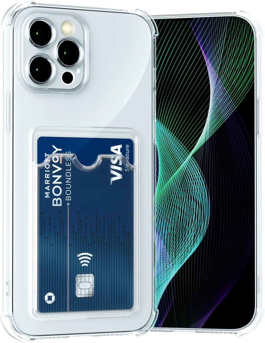 Anti Shock doorzichtig siliconen schokproef backcover met Pashouder - telefoonhoesje met vakje voor pasje - Geschikt voor Samsung Galaxy A35 5G - Transparant