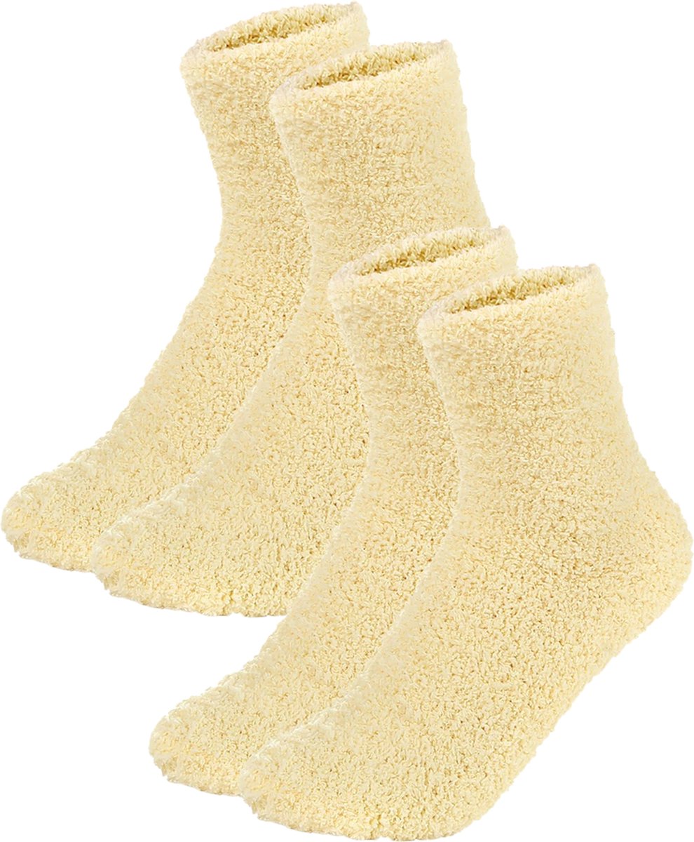 Malinsi® Fluffy Sokken Dames - 2-Pack Geel - One Size maat 36-41 - Huissokken - Badstof - Dikke Wintersokken - Cadeau voor haar - Housewarming - Verjaardag - Slofsokken Vrouw