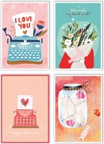 Valentijnskaarten - Set van 4 verschillende ansichtkaarten - Leuke Post - V6 - Liefde, Huwelijk, Trouwen, Valentijn