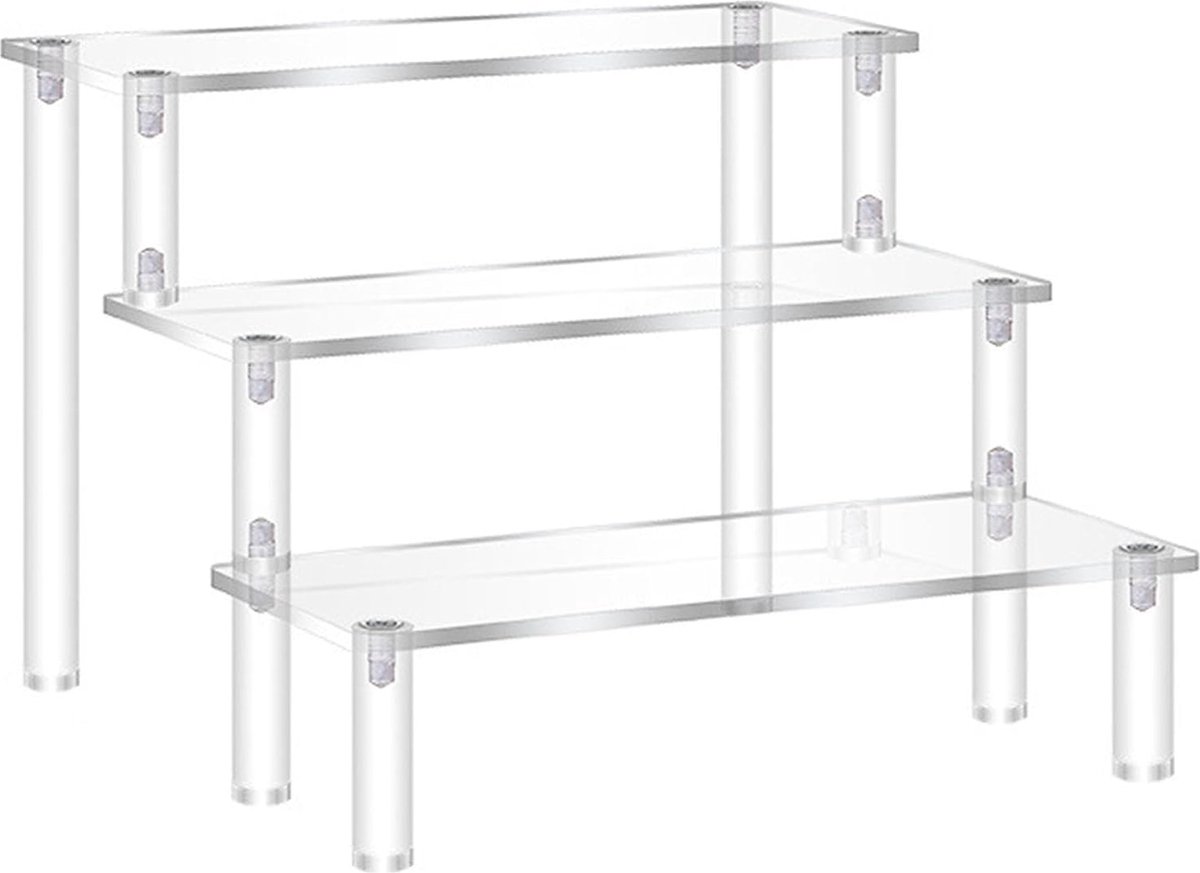Goedkoopste 3-traps acryl riser display rek, 30 x 20 x 15 ,standaard, tafelblad transparant, parfumorganizer, opslag voor Funko Pops figuren, nagellak, specerijen, cosmetica, kunsthandwerk, sieradenstandaard, cupcake, specerijen, helder