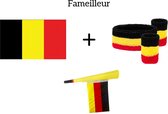 Fameilleur- EK 2024-België- Feest pakket- Belgische vlag + toeter met vlag + zweetbandjes set België- feestpakket- - europees kampioenschap- konings dag- Belgische elftal- Bundelpakket- versiering- feest artikelen- Belgium