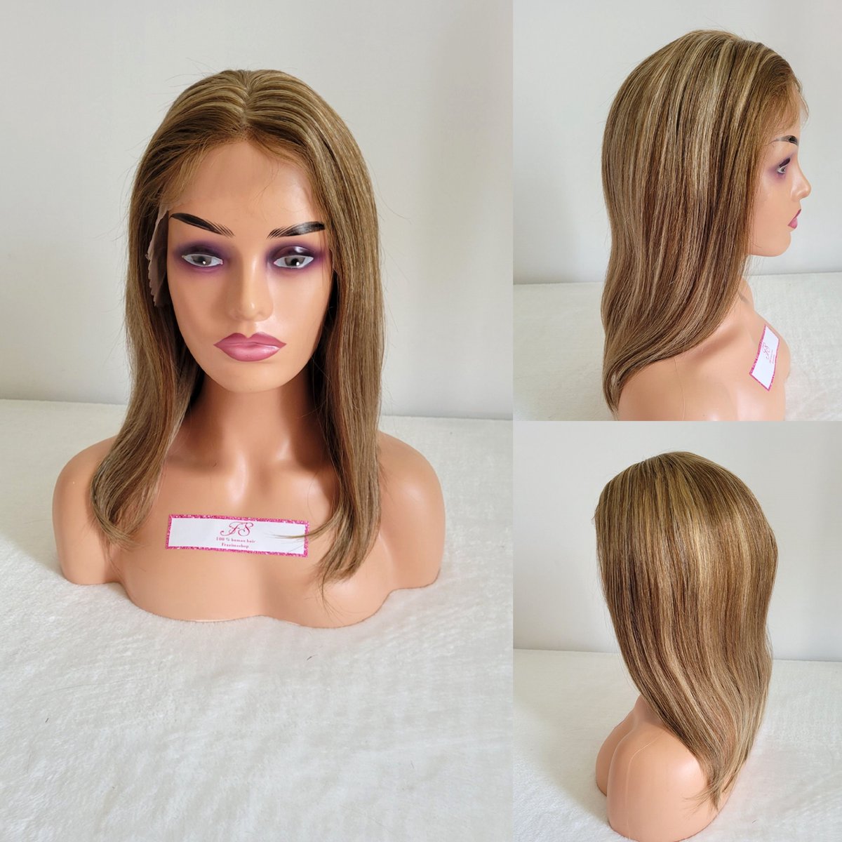 Frazimashop-Braziliaanse Remy pruik 16 inch 40 cm - golf Braziliaanse pruiken mix kleur P6613 - 100% human hair lace closure wig
