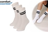 Comfort Essentials - Sport Sokken Dames - 3 paar - Wit - 36/41 - Sportsokken Dames - Sokken met Strepen - Tennissokken Dames - Hardloopsokken Dames
