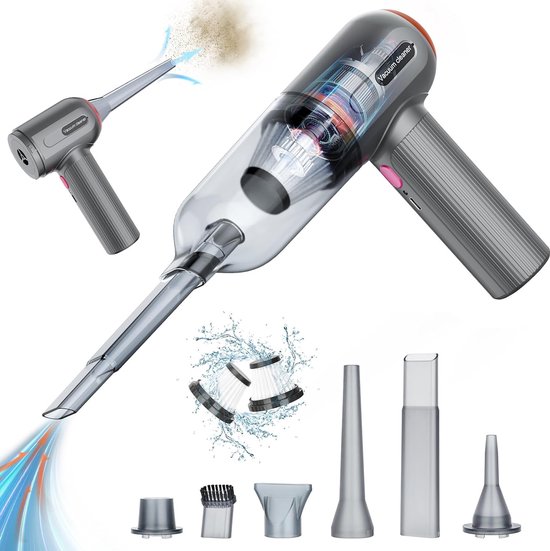 HomeShift® Auto Stofzuiger Draadloos V2 Nat & Droog Kruimelzuiger Handstofzuiger Kruimeldief Kleine Draadloze Air Duster Grijs 550038853