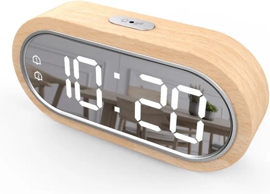 Algo Home - Wekker en bois Réveil digital dimmable avec fonction snooze