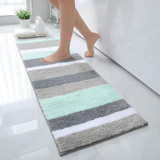 Wicotex - Badmat Blauw gestreept - Antislip onderkant - Afmeting 60x90cm