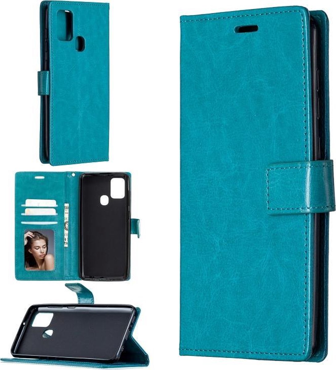 Bookcase Geschikt voor: Xiaomi Redmi 9C - Turquoise - portemonnee hoesje