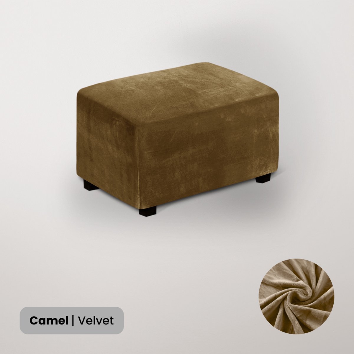 BankhoesDiscounter Velvet Hocker Hoes – Hocker Poef – Stretch – Poef Hoes – Hoekbank Met Hocker – Hoes Voor Poef – Maat XL – Camel