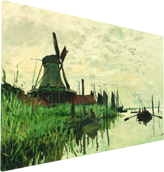 Monet in Holland Schilderij Zaandam - De molen Het Oosterkattegat aan de Zaan - Holland van Vroeger Print op Canvas Doek - 60x40 cm