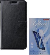 Bookcase Geschikt voor: Motorola Moto G100 - Zwart - portemonnee hoesje met 2 stuk Glas Screen protector