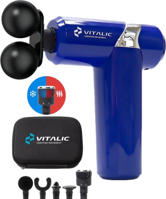Premium Massage gun met Verwarmende (40C) en verkoelende (13C) massage kop Incl ONLINE trainingsschema - Nek en Rug Massage apparaat pistool - Massagegun professioneel - Theragun | Vitalic