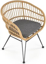 Chaise de jardin - Chaise de balcon - Rotin - Naturel - Coussin - Pieds en acier thermolaqué