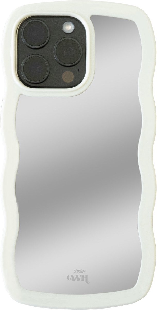 xoxo Wildhearts Wavy mirror case Creme telefoonhoesje - Geschikt voor iPhone 15 Pro - Golvend spiegelhoesje - Wolken hoesje - Schokbestendig - Cloud case - Silicone case met spiegel - Creme