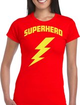Bellatio Decorations Verkleed T-shirt voor dames - superheld - rood/geel - stripfiguren - carnaval L
