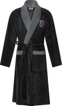 Gentlemen - heren badjas - coral fleece - zwart/grijs -stijlvol ontwerp - maat L/XL
