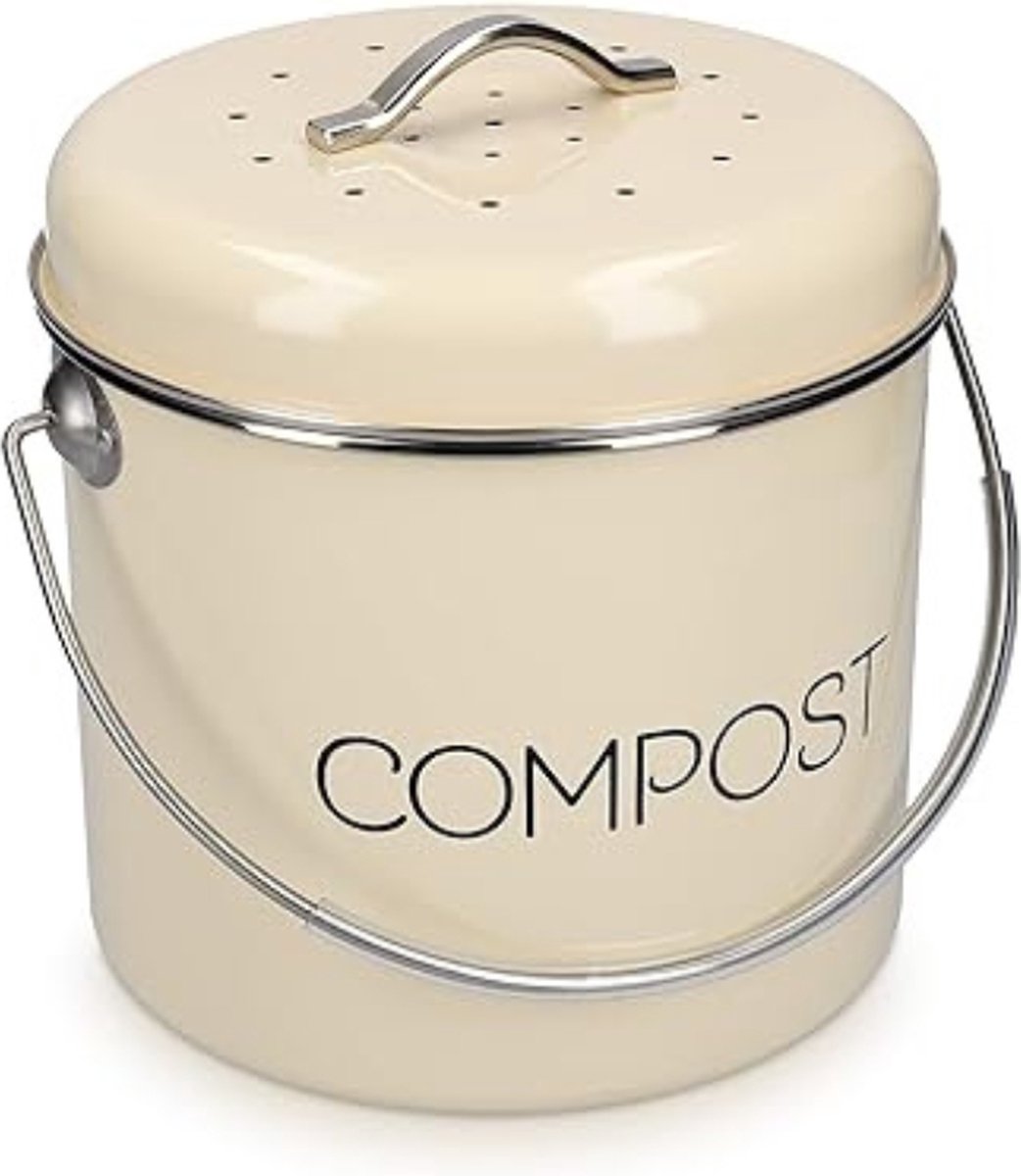 Compostbak - Compostemmer - Metalen - 5L - Met 3x geurfilter Een handige en stijlvolle oplossing voor keukenafval. Deze metalen compostemmer van 5 liter bevat 3 geurfilters om nare luchtjes te voorkomen.