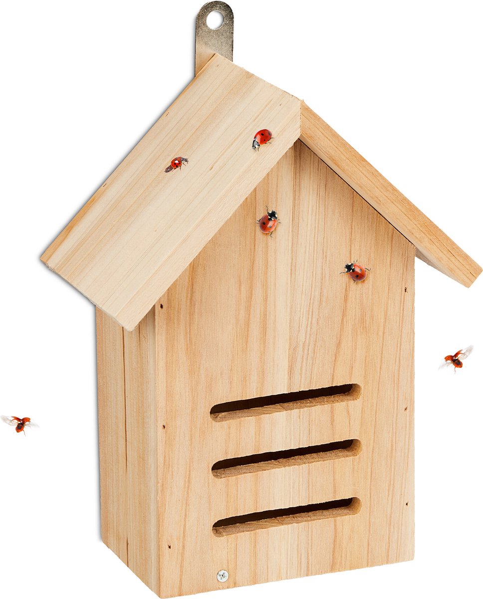 Relaxdays lieveheersbeestjes hotel 3 openingen insectenhotel hangend onbehandeld