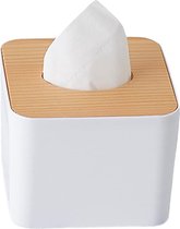 Tissue box - Wit - Bamboe Zakdoekendoos - Tissuedoos - Hout - Tissue box vierkant - zakdoekjes houder van hout - tissuehouder - zakdoekendoos - Badkamer - Keuken